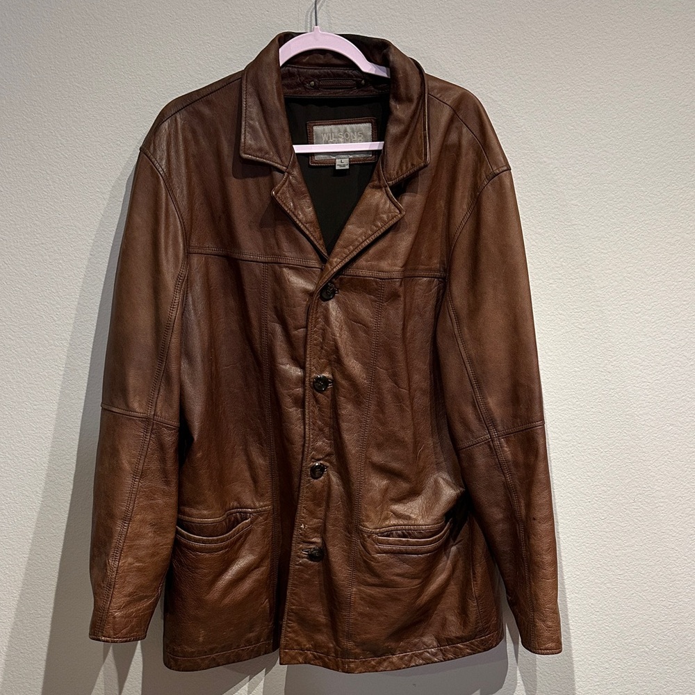 Vintage Wilsons Leather Brown Leather‎ Button Jacket Size Large